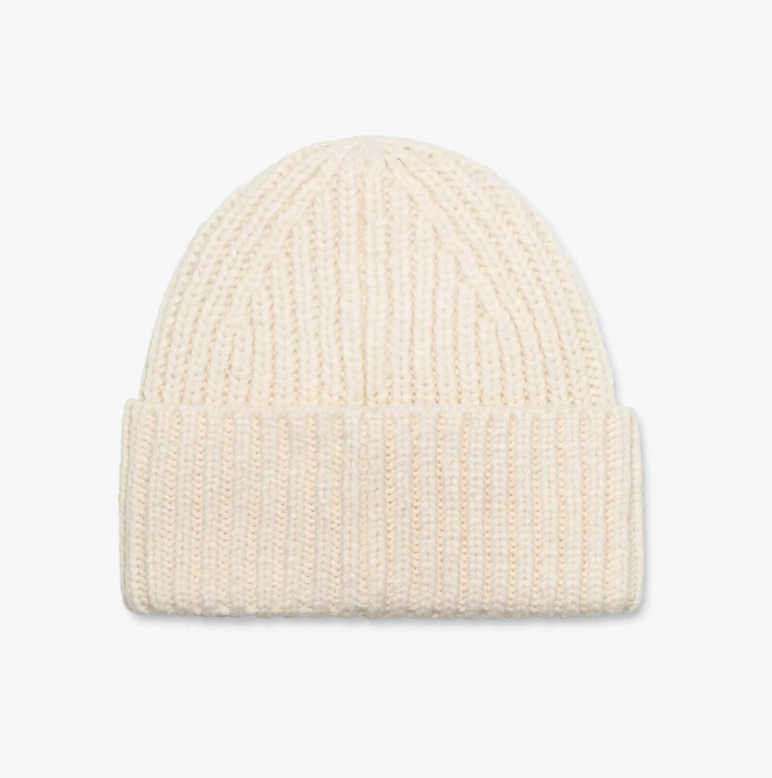 Ugg Chunky 20061-NMB Beanie Women's Ivory Rib Knit Logo Patch Fold Over Cuff Hat