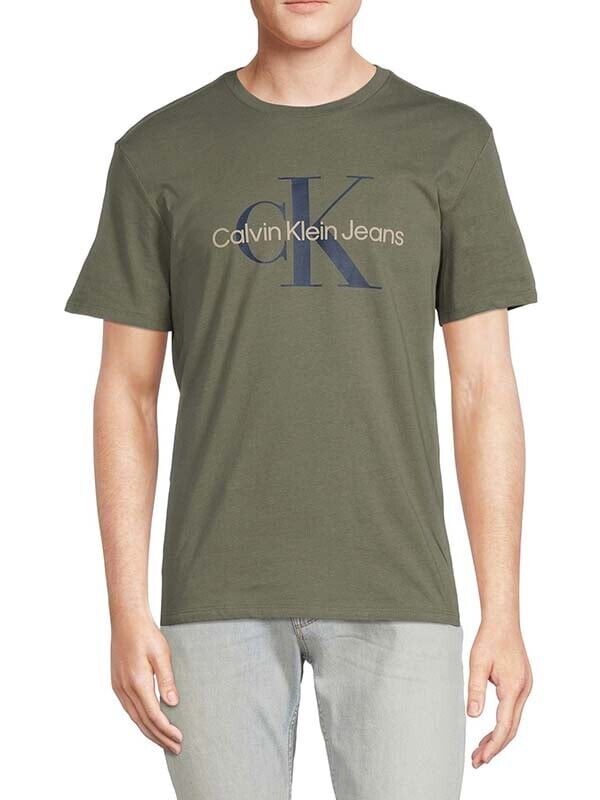 Calvin Klein 40DC813-340 T-Shirt Mens Green Cotton Logo Print Crew Neck Pullover