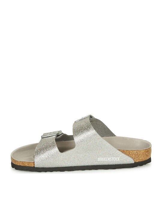 Birkenstock Arizona Slippers Women's Silver Glitter Soft Footbed Slip-On