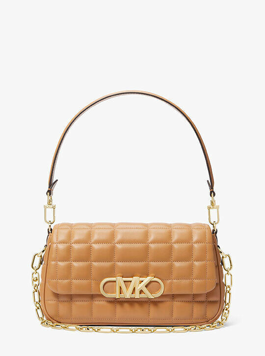 Michael Kors Parker Shoulder Bag Women Medium Pale Peanut Leather.