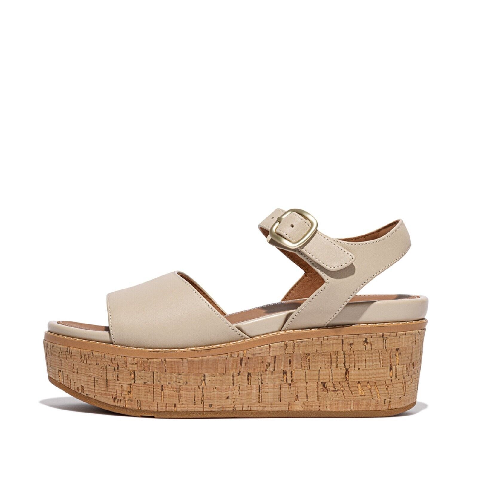FitFlop Eloise Wedge Sandals Womens Stone Beige Leather Cork-Wrap Casual.