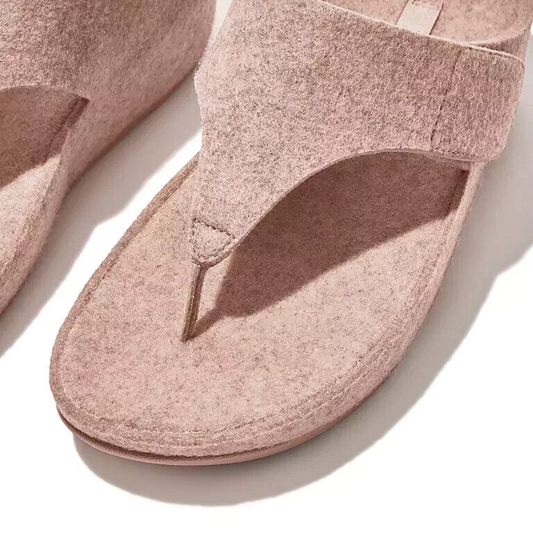 FitFlop Shuv Slide Sandals Women's Beige Adjustable Felt Toe-Post.