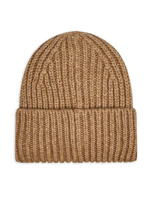 Ugg Chunky 20061-CAM Beanie Women's Camel Rib Knit Logo Patch Fold Over Cuff Hat