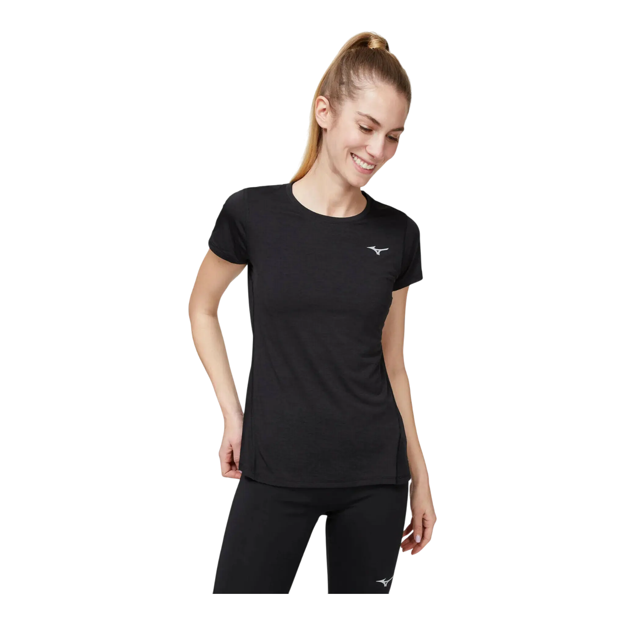 Mizuno Impulse Core T-Shirt Women Black DryLite Crew Neck Running Tee Mizuno