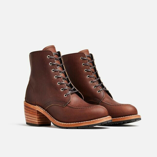 Red Wing Heritage Clara 3406 Boots Women's Brown Leather Lace Up Block Heel.