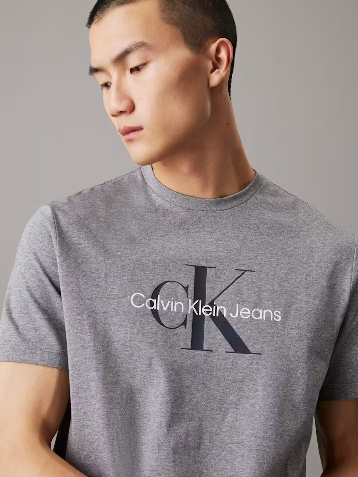 Calvin Klein 40EM286-032 T-Shirt Men's Gray Cotton Monogram Short Sleeve Tee