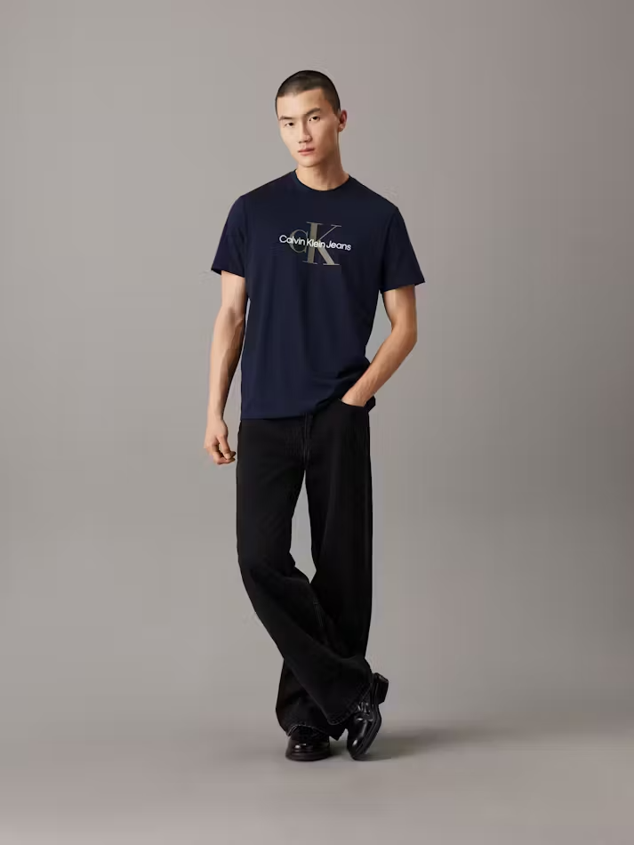 Calvin Klein 40EM286-410 T-Shirt Men's Blue Cotton Monogram Classic Fit Tee