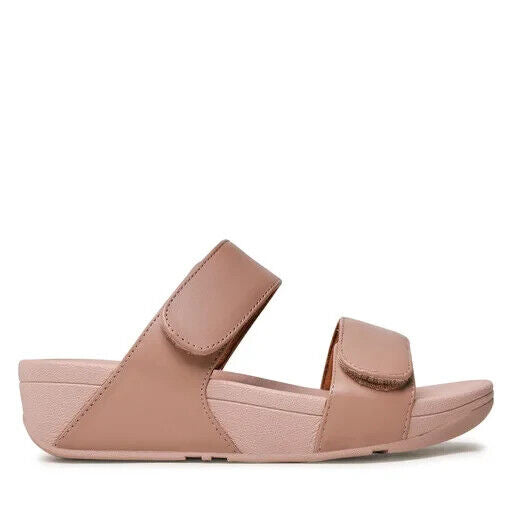 FitFlop Lulu Slides Sandals Women's Beige Leather Adjustable Slip On