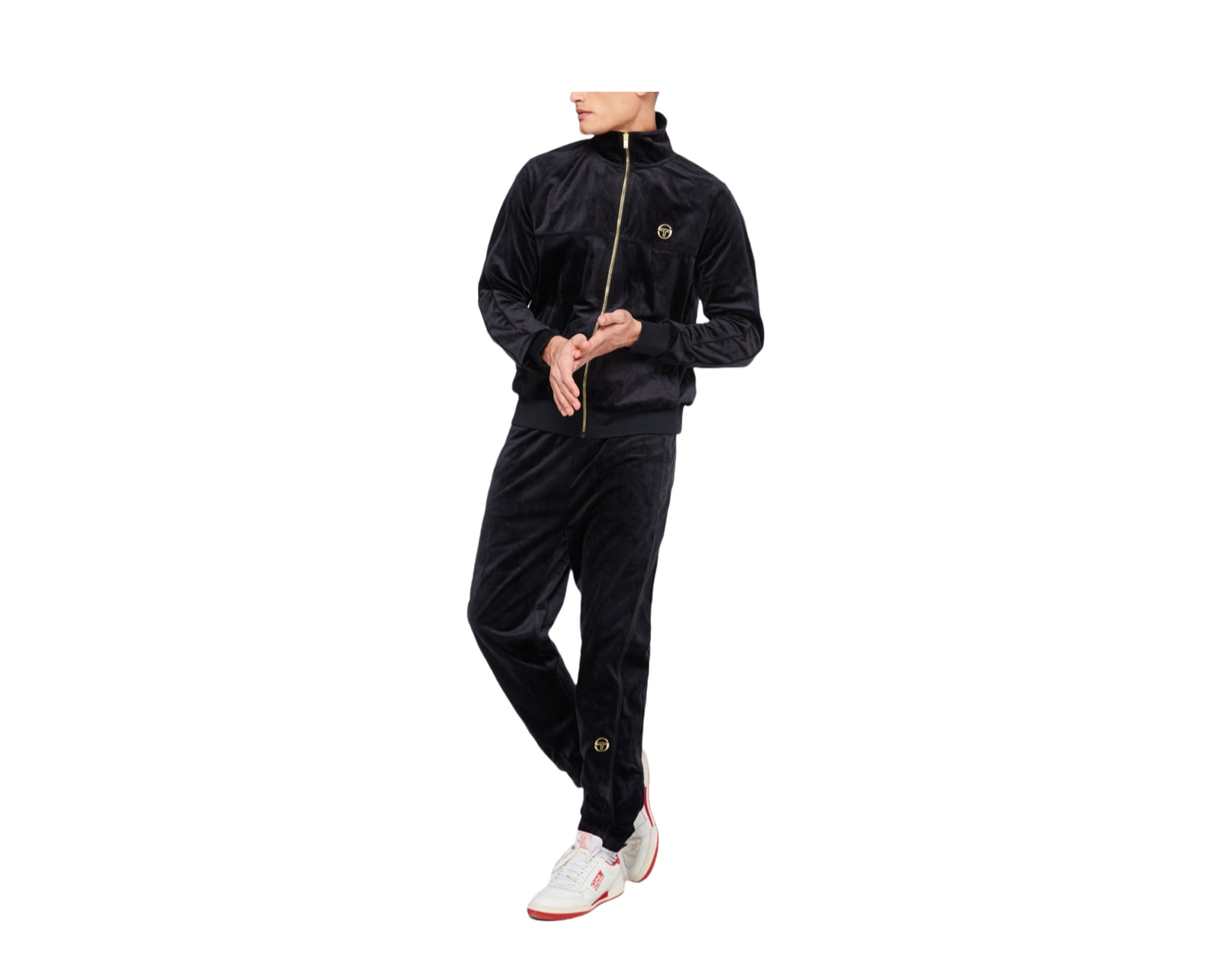 Mens Purple Velour Tracksuit with Yellow Piping