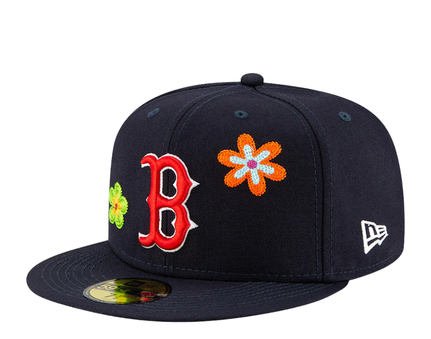 New Era 59Fifty MLB Boston Red Sox Chain Stitch Floral Fitted Hat W/ Pink Undervisor