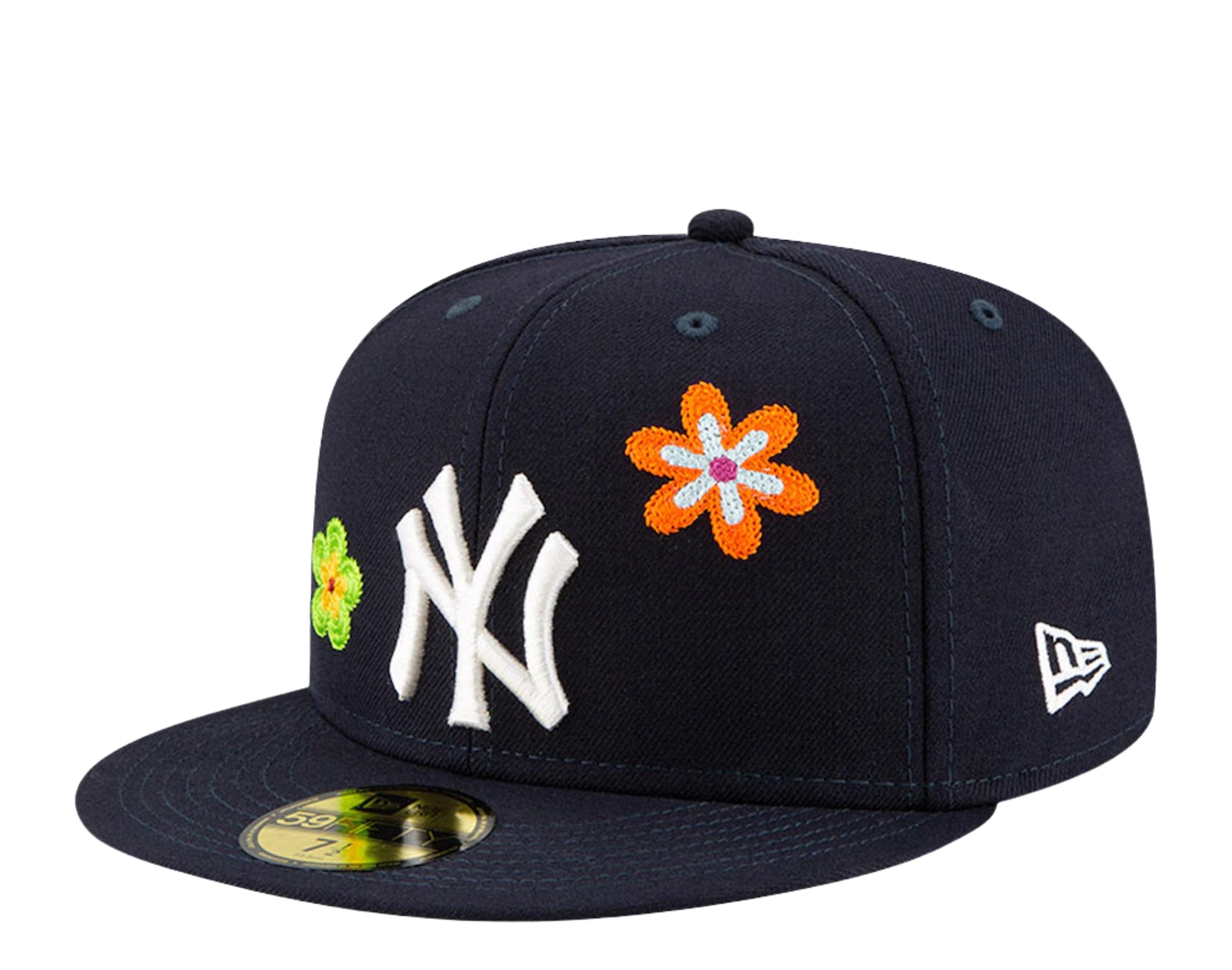 New Era 59Fifty MLB New York Yankees Chain Stitch Floral Fitted Hat W/ Pink  Undervisor