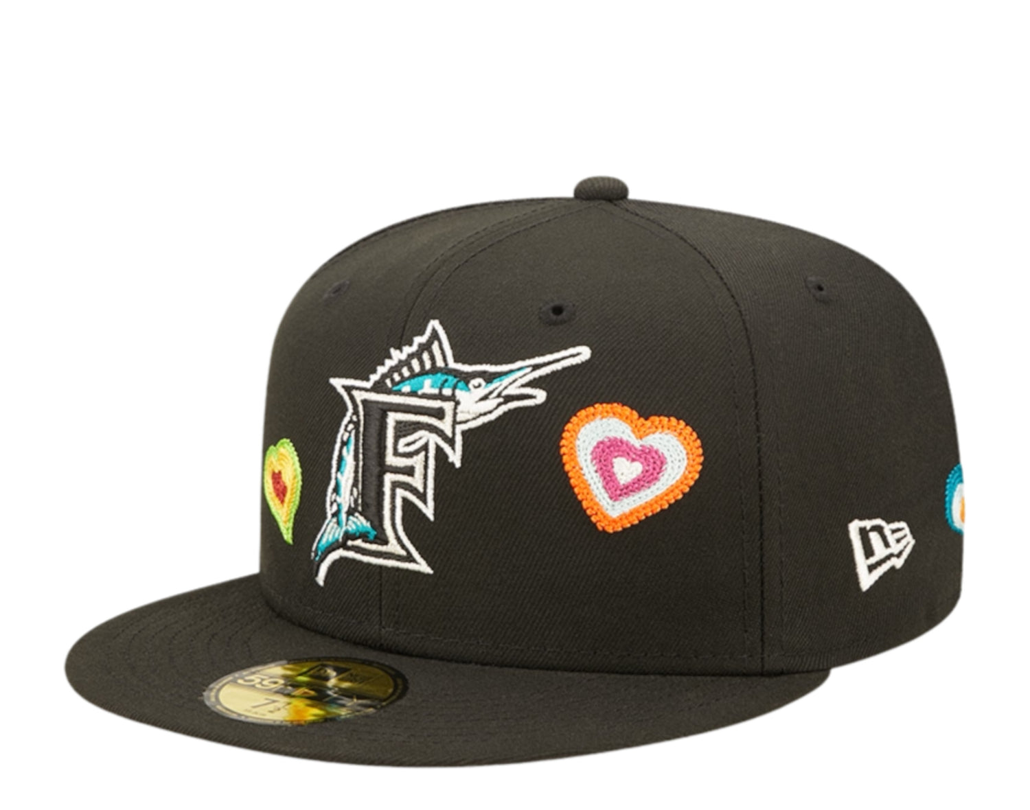 New Era 59Fifty MLB Florida Marlins Chain Stitch Heart Fitted Hat W/ Pink Undervisor