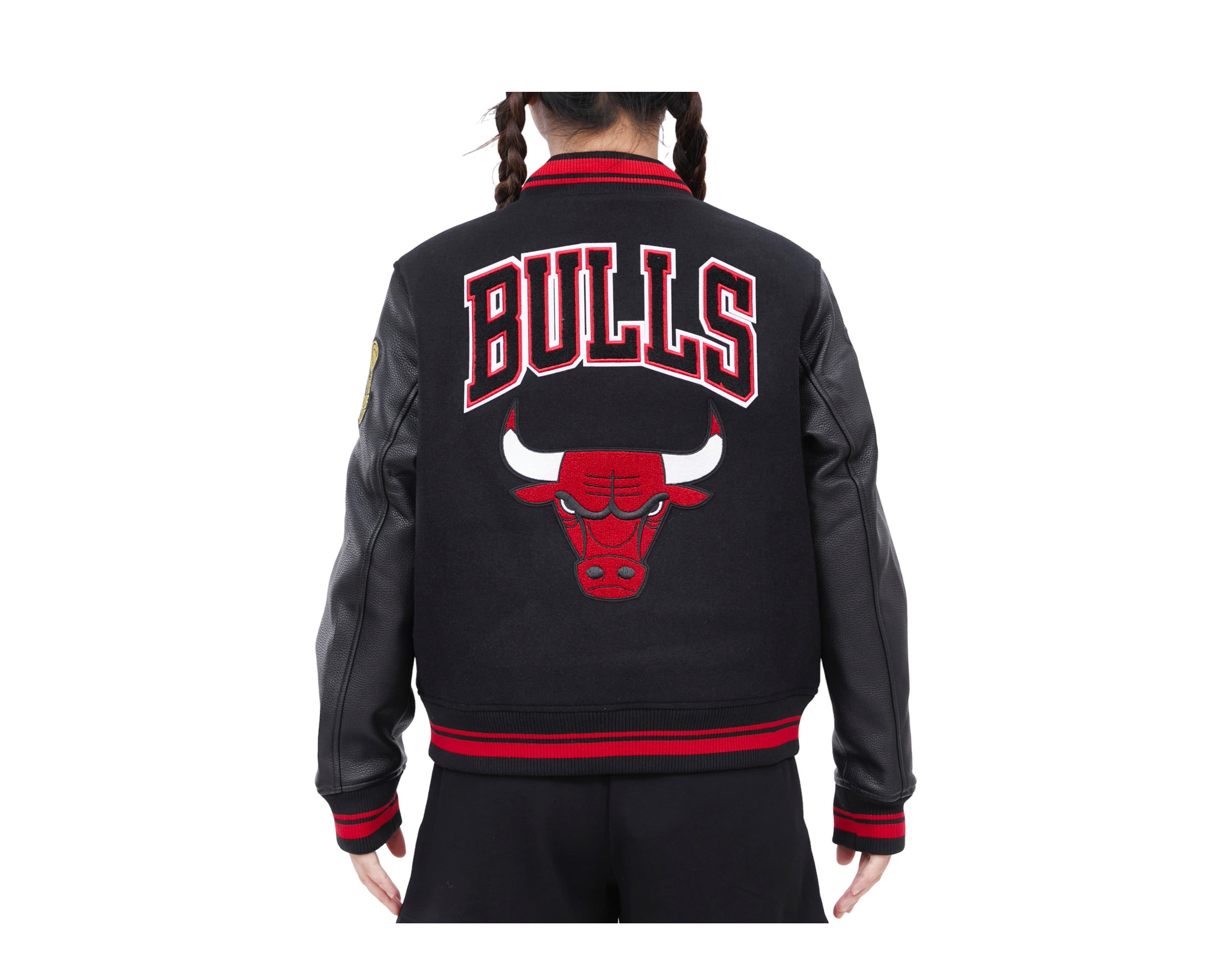 Wool & Leather Varsity Black and White Chicago Bulls Jacket - HJacket