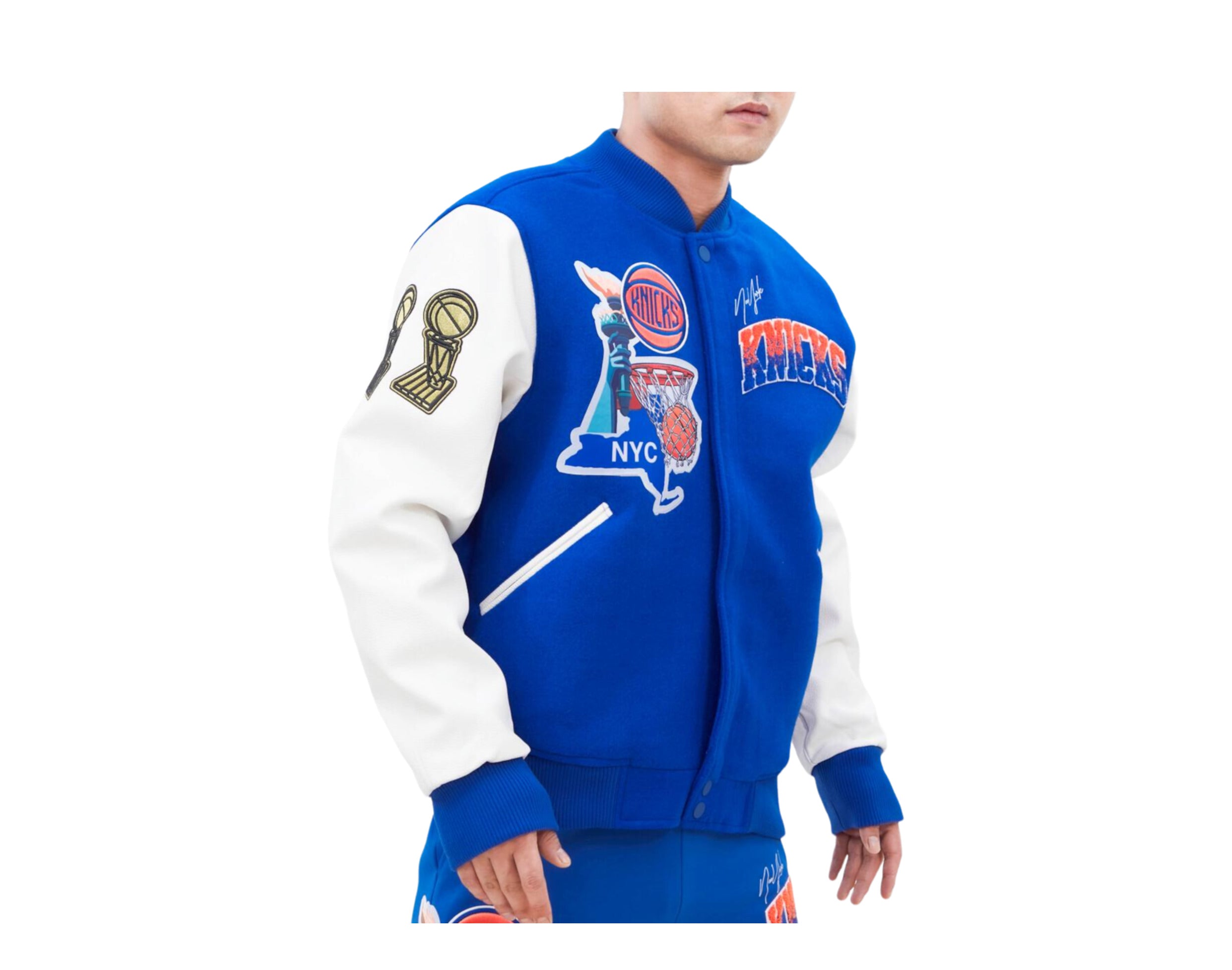 NEW YORK KNICKS CAMO LOGO VARSITY JACKET (BLACK/CAMO) – Pro Standard