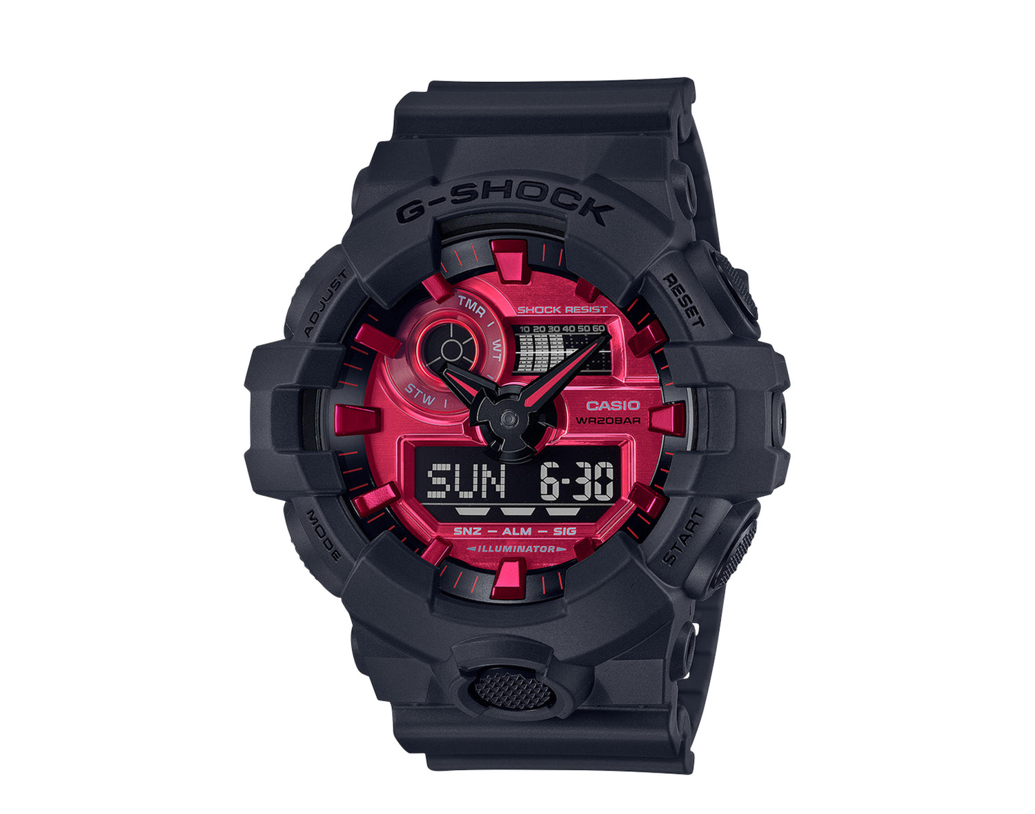 Casio G-Shock GA700 Red Metallic Front Button Analog Digital Resin Men's Watch